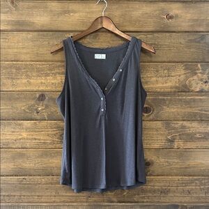 Maurices Dark Gray Tank Top with Lace and Buttons